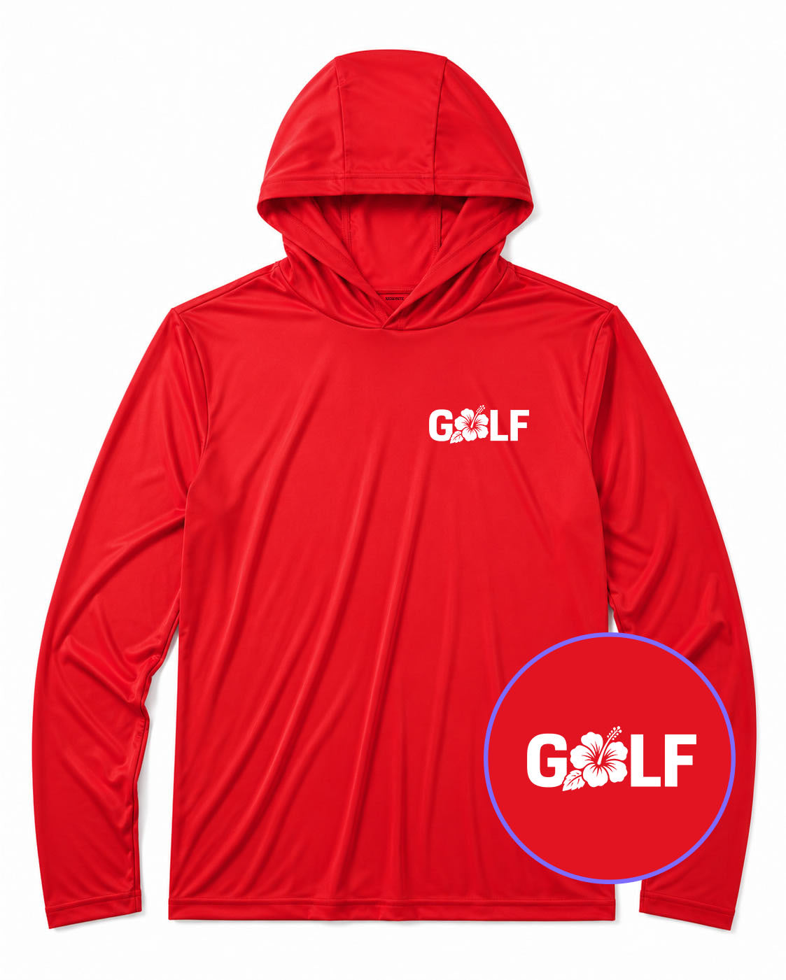 Red Golf Hibiscus Flower Men's Lightweight Performance Golf Hoodie