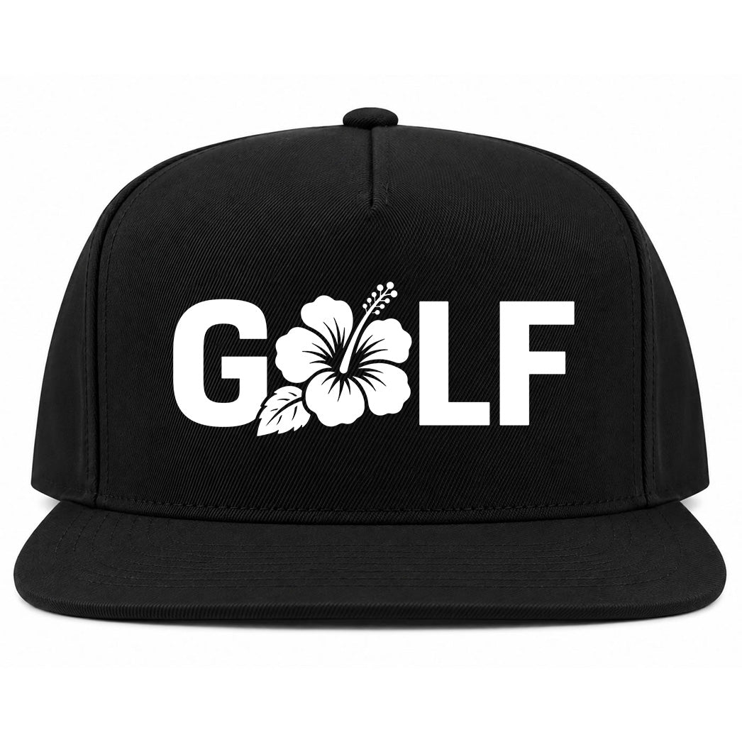 Black Golf Hibiscus Flower Golf Snapback Hat