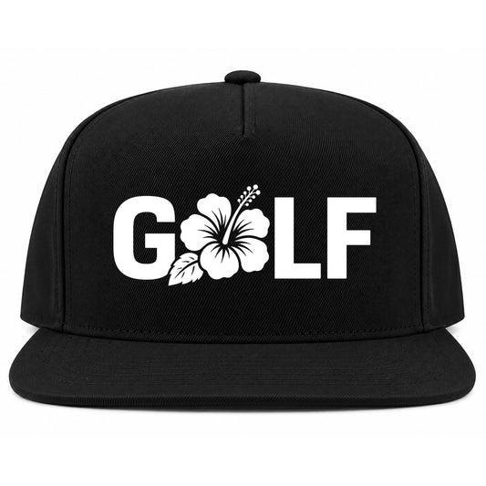 Black Golf Hibiscus Flower Golf Snapback Hat