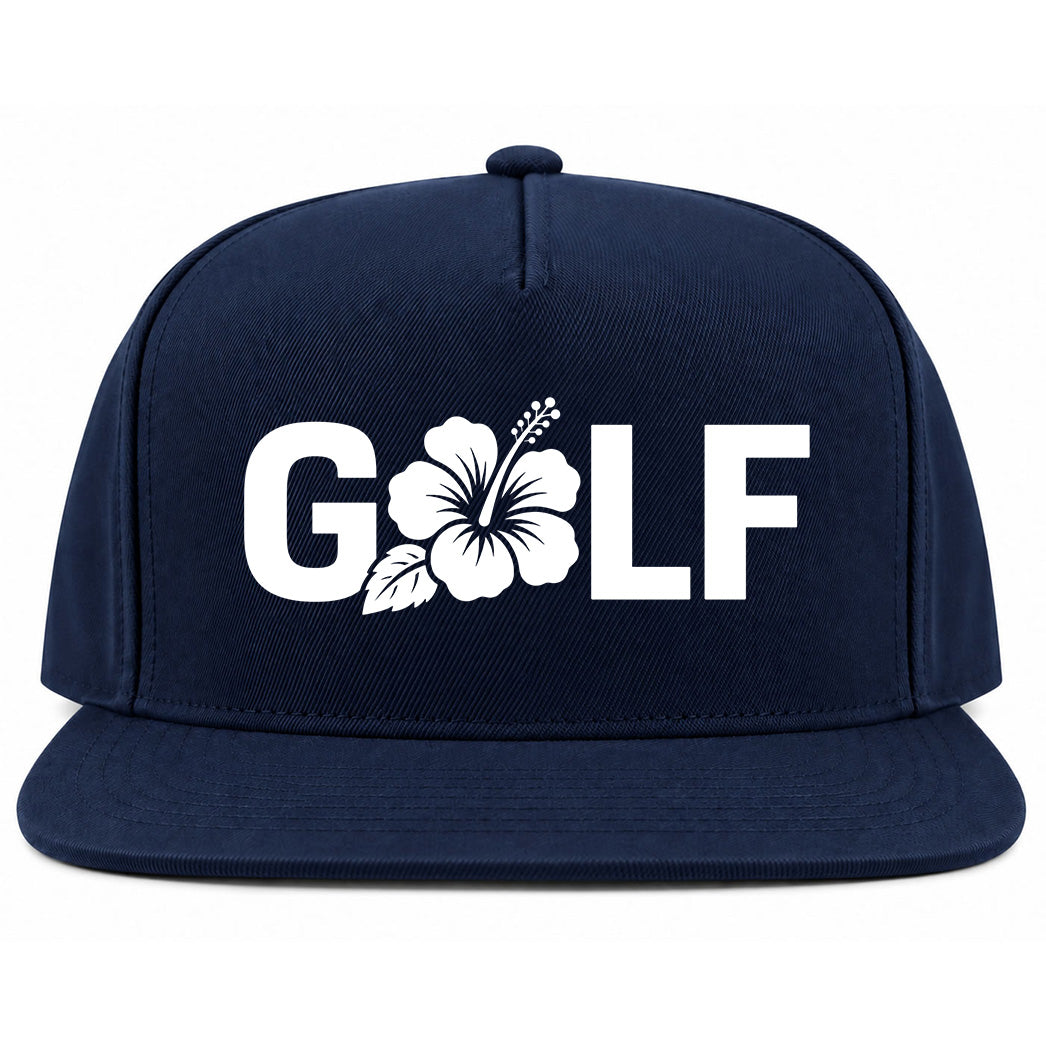 Navy Blue Golf Hibiscus Flower Golf Snapback Hat