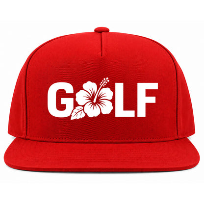 Red Golf Hibiscus Flower Golf Snapback Hat