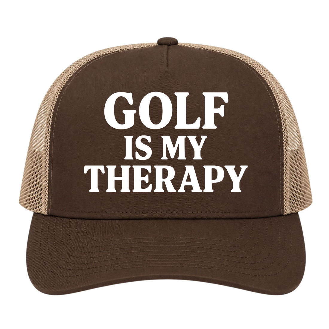 Brown Golf Is My Therapy Golf Trucker Hat