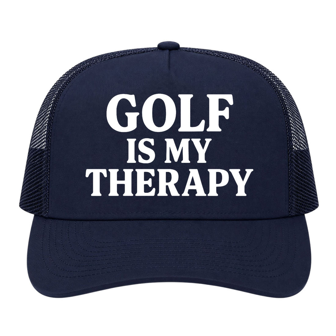 Navy Blue Golf Is My Therapy Golf Trucker Hat
