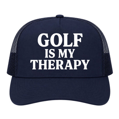 Navy Blue Golf Is My Therapy Golf Trucker Hat