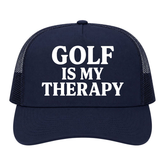 Navy Blue Golf Is My Therapy Golf Trucker Hat
