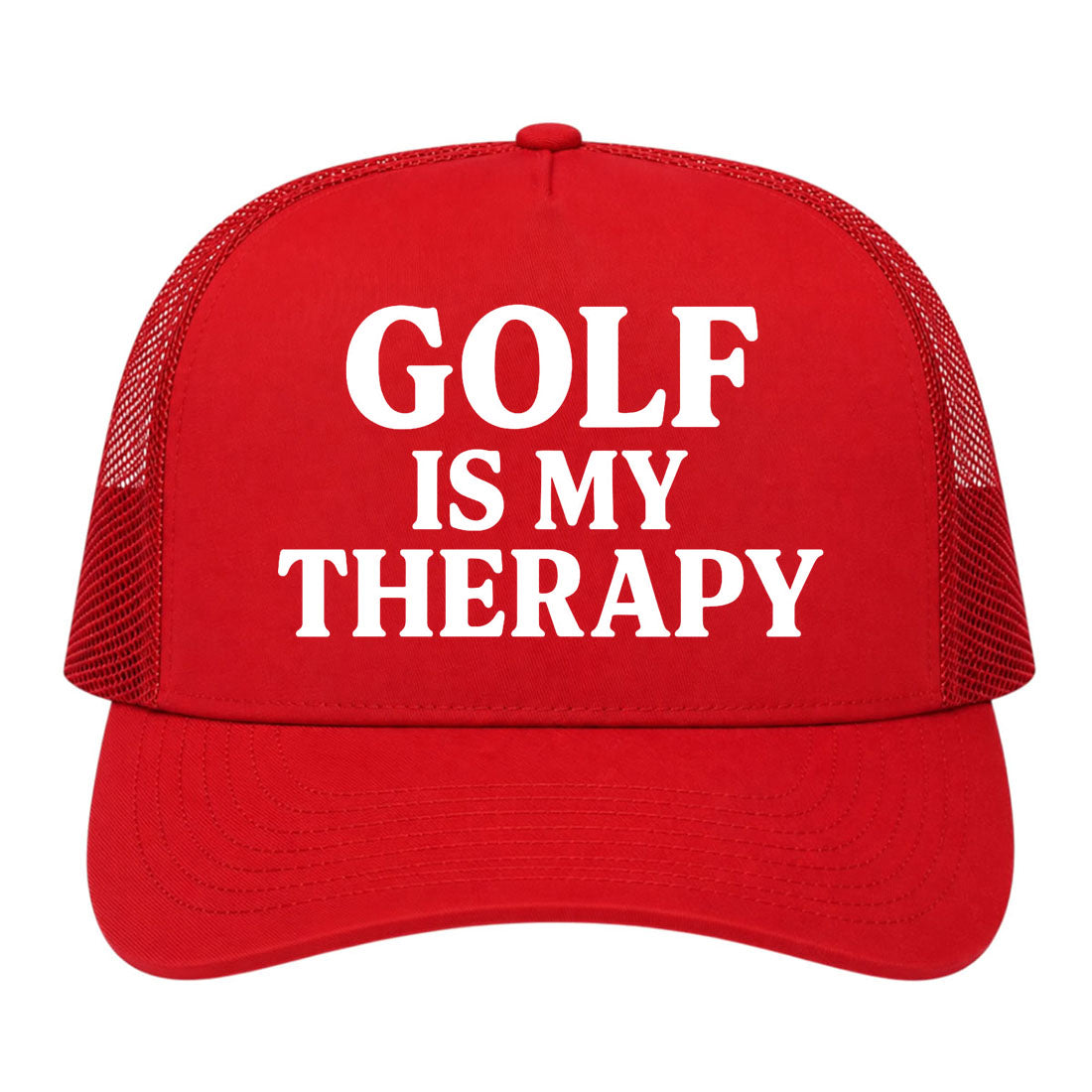 Red Golf Is My Therapy Golf Trucker Hat