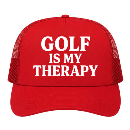 Red Golf Is My Therapy Golf Trucker Hat