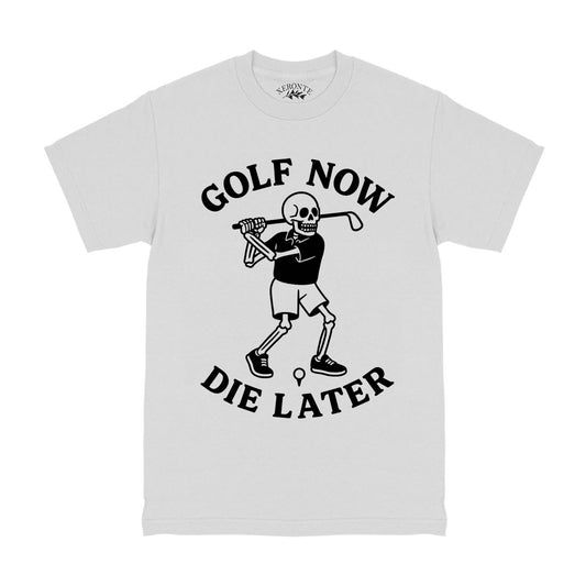 White Golf Now Die Later Skull Skeleton Men's T-Shirt
