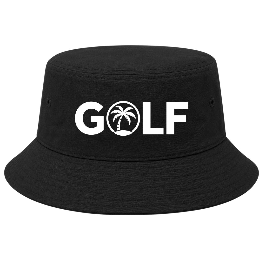 Black Golf Palm Tree Logo Golf Bucket Hat