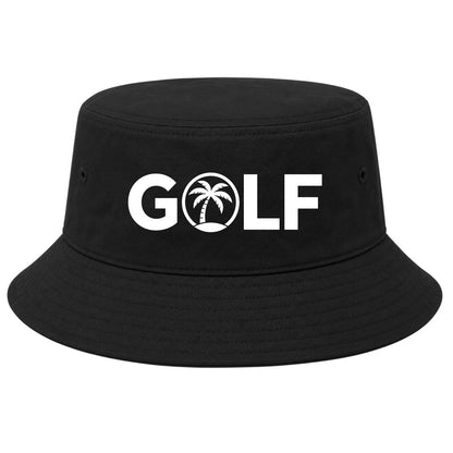 Black Golf Palm Tree Logo Golf Bucket Hat