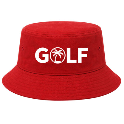 Red Golf Palm Tree Logo Golf Bucket Hat