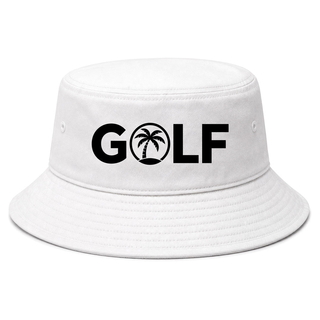 White Golf Palm Tree Logo Golf Bucket Hat