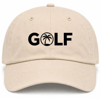 Beige Golf Palm Tree Logo Golf Dad Hat