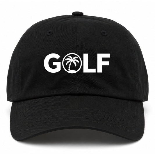 Black Golf Palm Tree Logo Golf Dad Hat