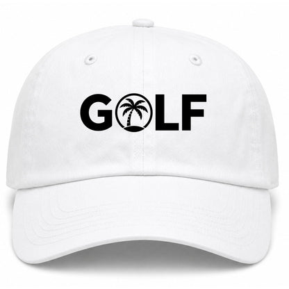 White Golf Palm Tree Logo Golf Dad Hat