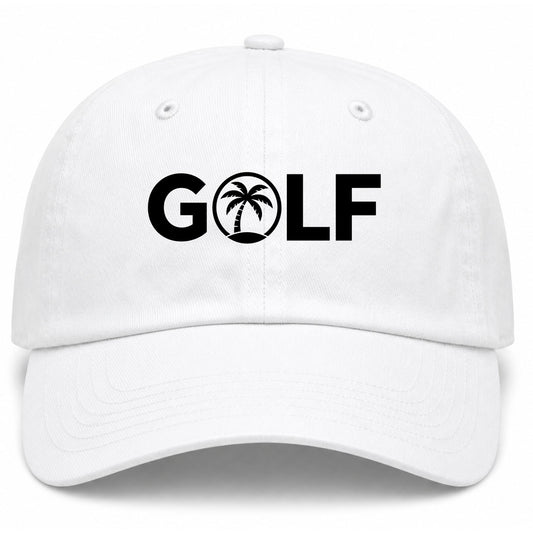 White Golf Palm Tree Logo Golf Dad Hat