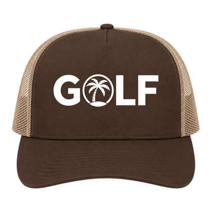 Brown Golf Palm Tree Logo Golf Trucker Hat