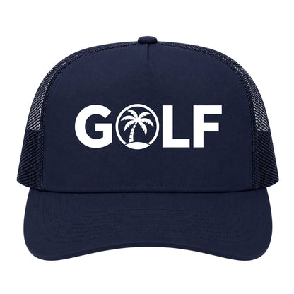 Navy Blue Golf Palm Tree Logo Golf Trucker Hat