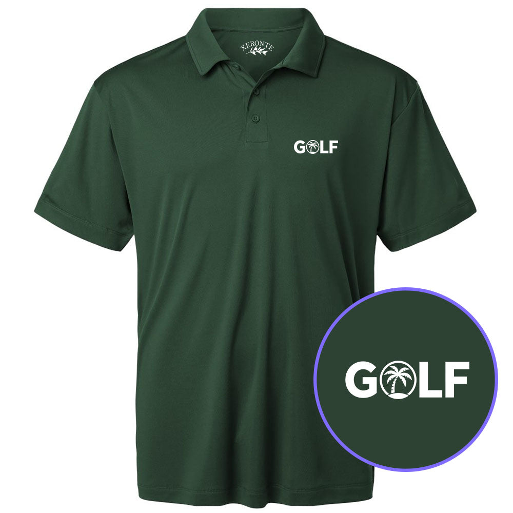 Green Golf Palm Tree Logo Men's Golf Polo Shirt