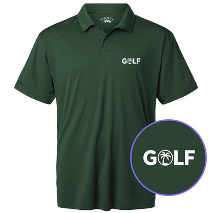 Green Golf Palm Tree Logo Men's Golf Polo Shirt