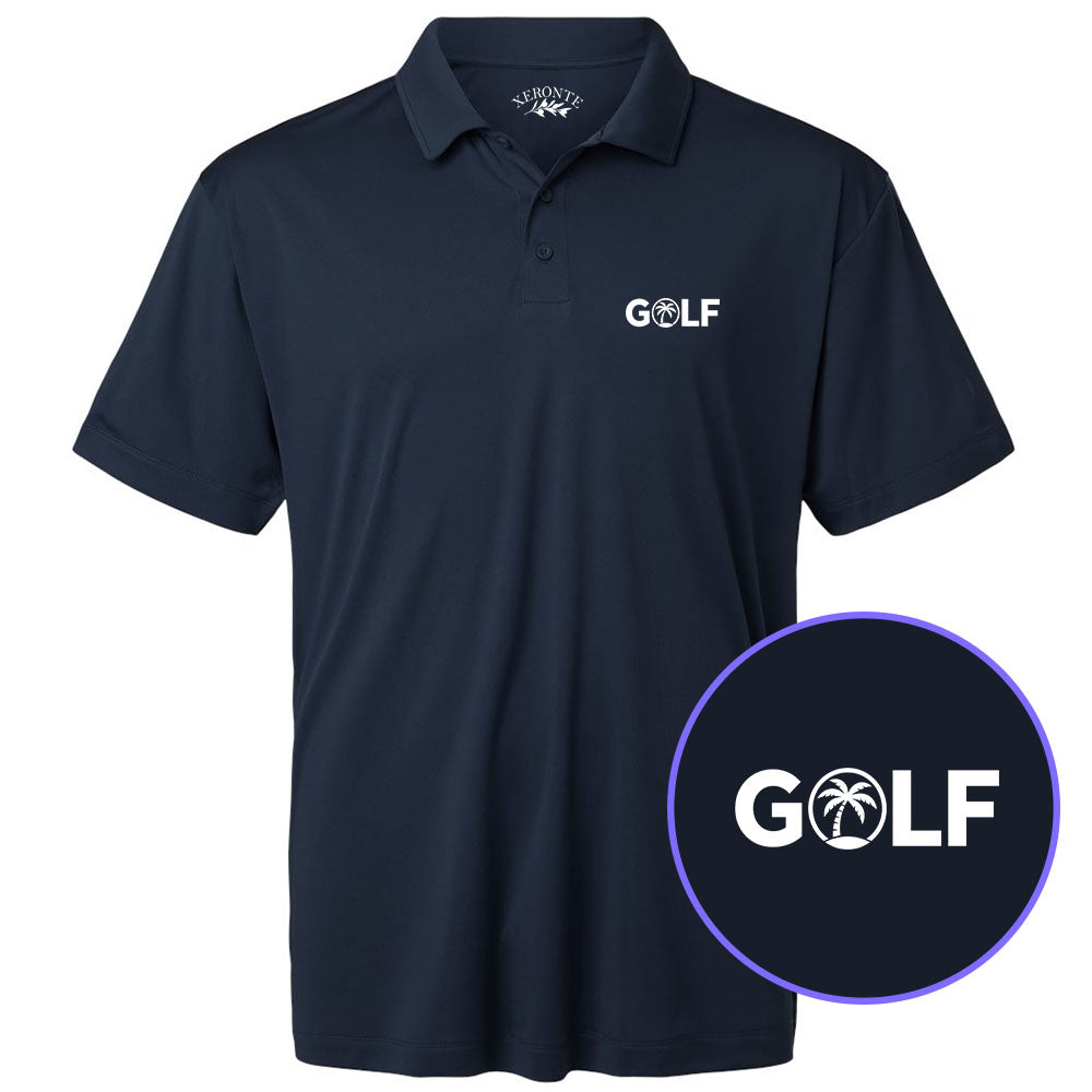 Navy Blue Golf Palm Tree Logo Men's Golf Polo Shirt