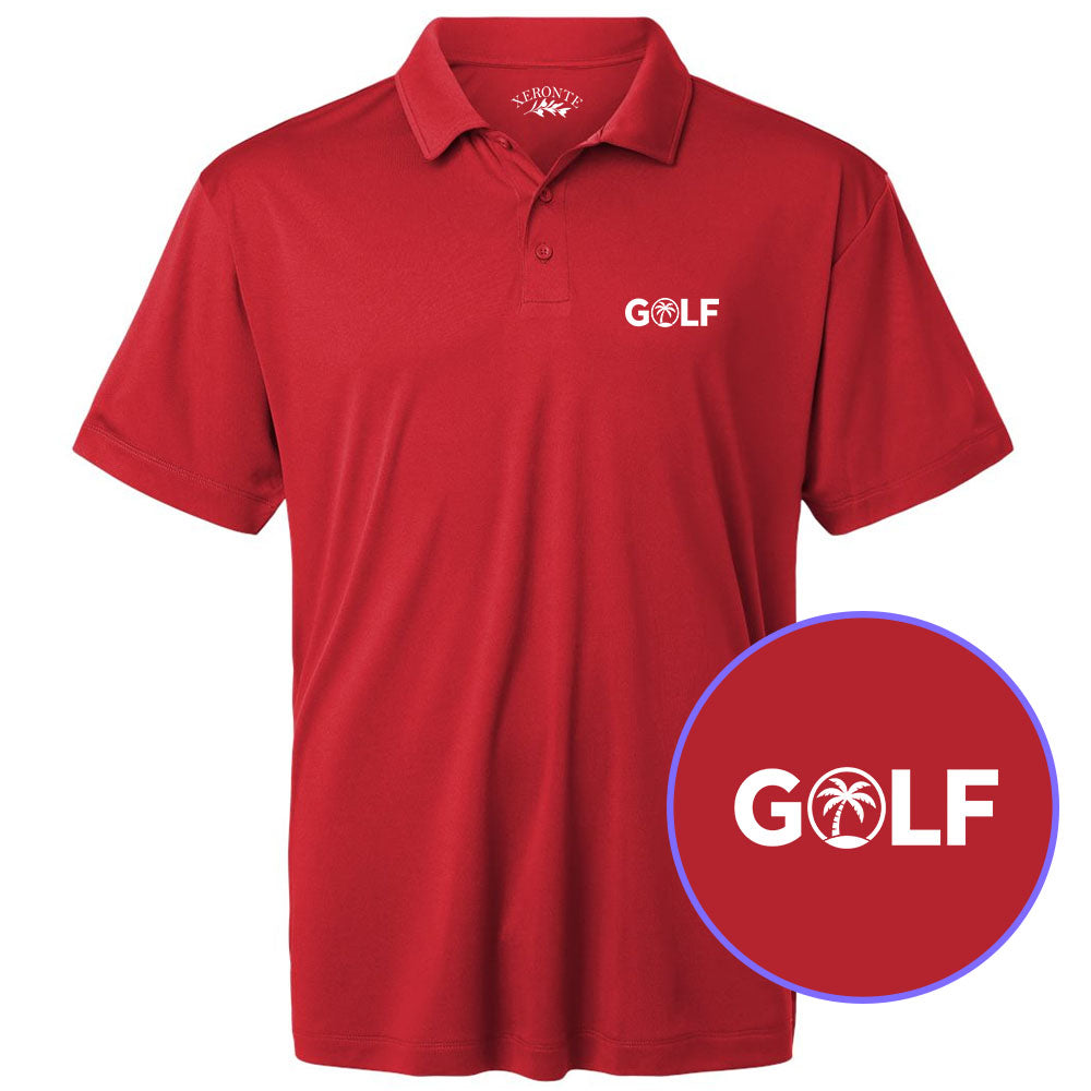 Red Golf Palm Tree Logo Men's Golf Polo Shirt