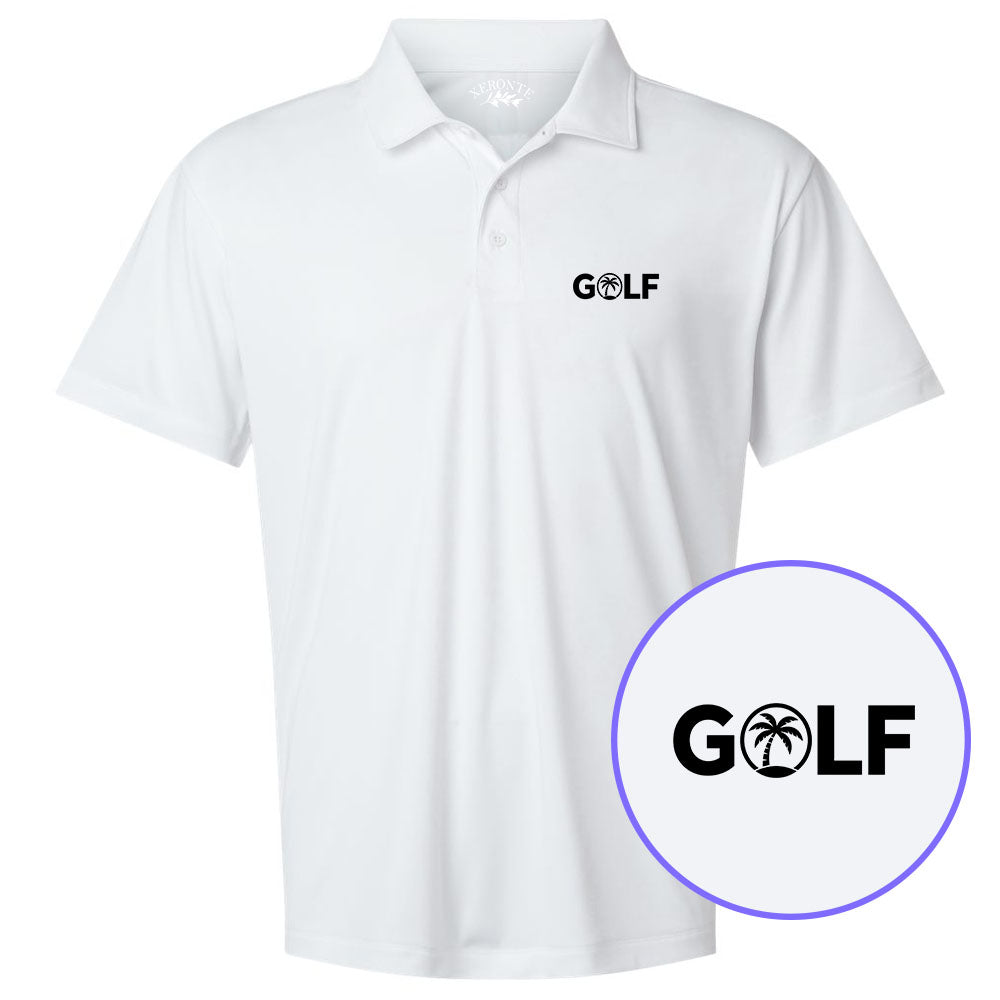 White Golf Palm Tree Logo Men's Golf Polo Shirt