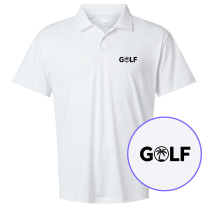 White Golf Palm Tree Logo Men's Golf Polo Shirt