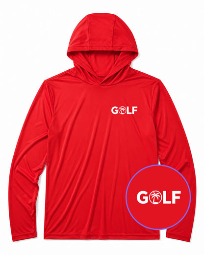 Red Golf Palm Tree Logo Men's Lightweight Performance Golf Hoodie