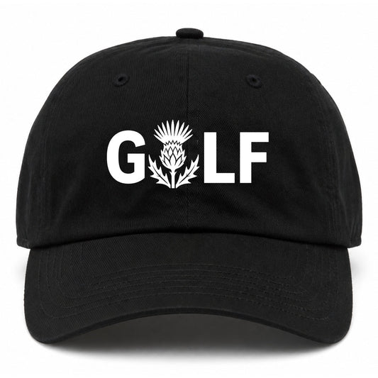 Black Golf Scottish Thistle Flower Golf Dad Hat