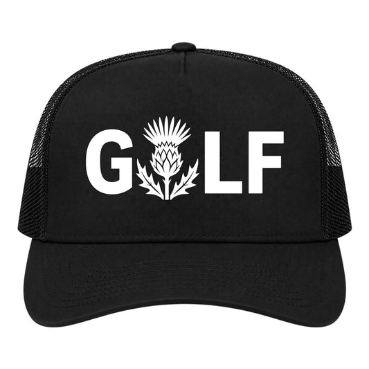 Black Golf Scottish Thistle Flower Golf Trucker Hat