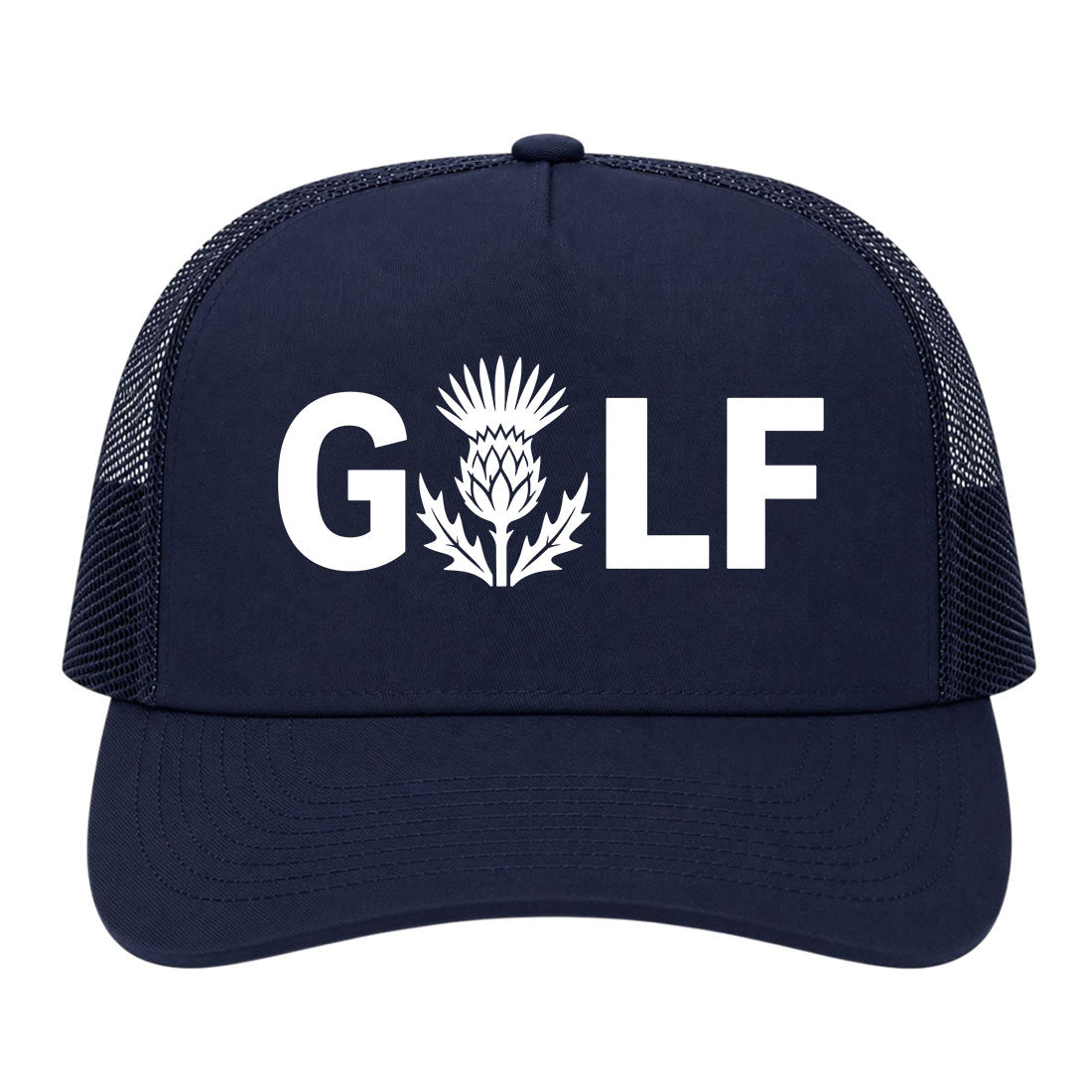 Navy Blue Golf Scottish Thistle Flower Golf Trucker Hat