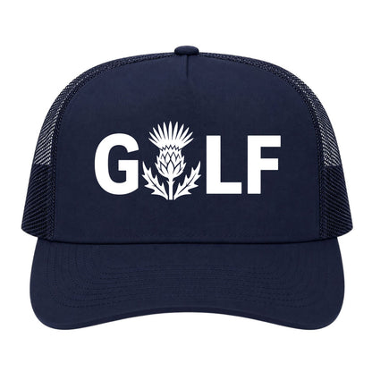 Navy Blue Golf Scottish Thistle Flower Golf Trucker Hat