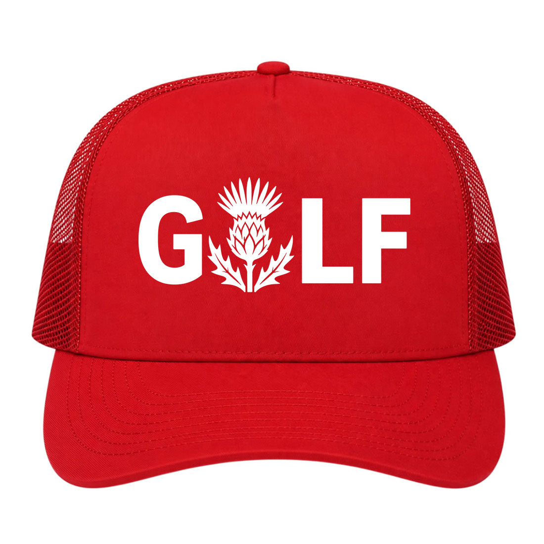 Red Golf Scottish Thistle Flower Golf Trucker Hat