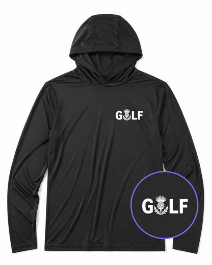 Black Golf Scottish Thistle Flower Men's Lightweight Performance Golf Hoodie