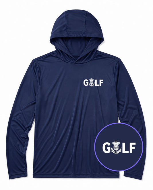 Navy Blue Golf Scottish Thistle Flower Men's Lightweight Performance Golf Hoodie