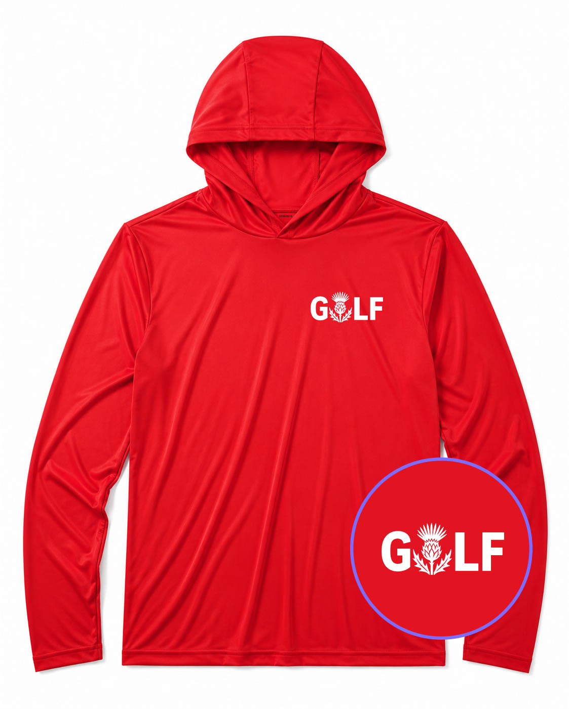 Red Golf Scottish Thistle Flower Men's Lightweight Performance Golf Hoodie