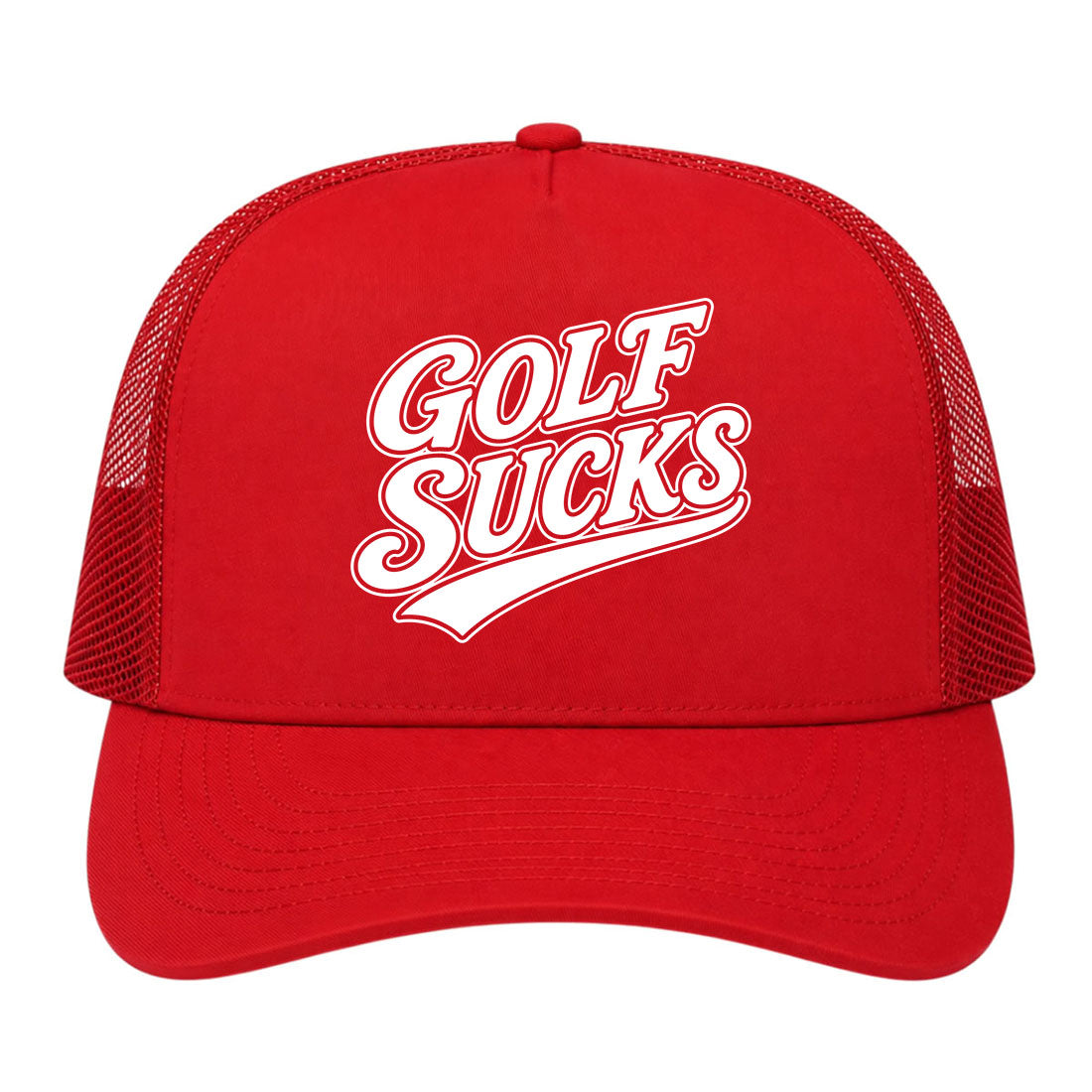Red Golf Sucks Golf Trucker Hat