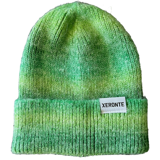 Green And Lime Green Marled Striped Beanie Hat