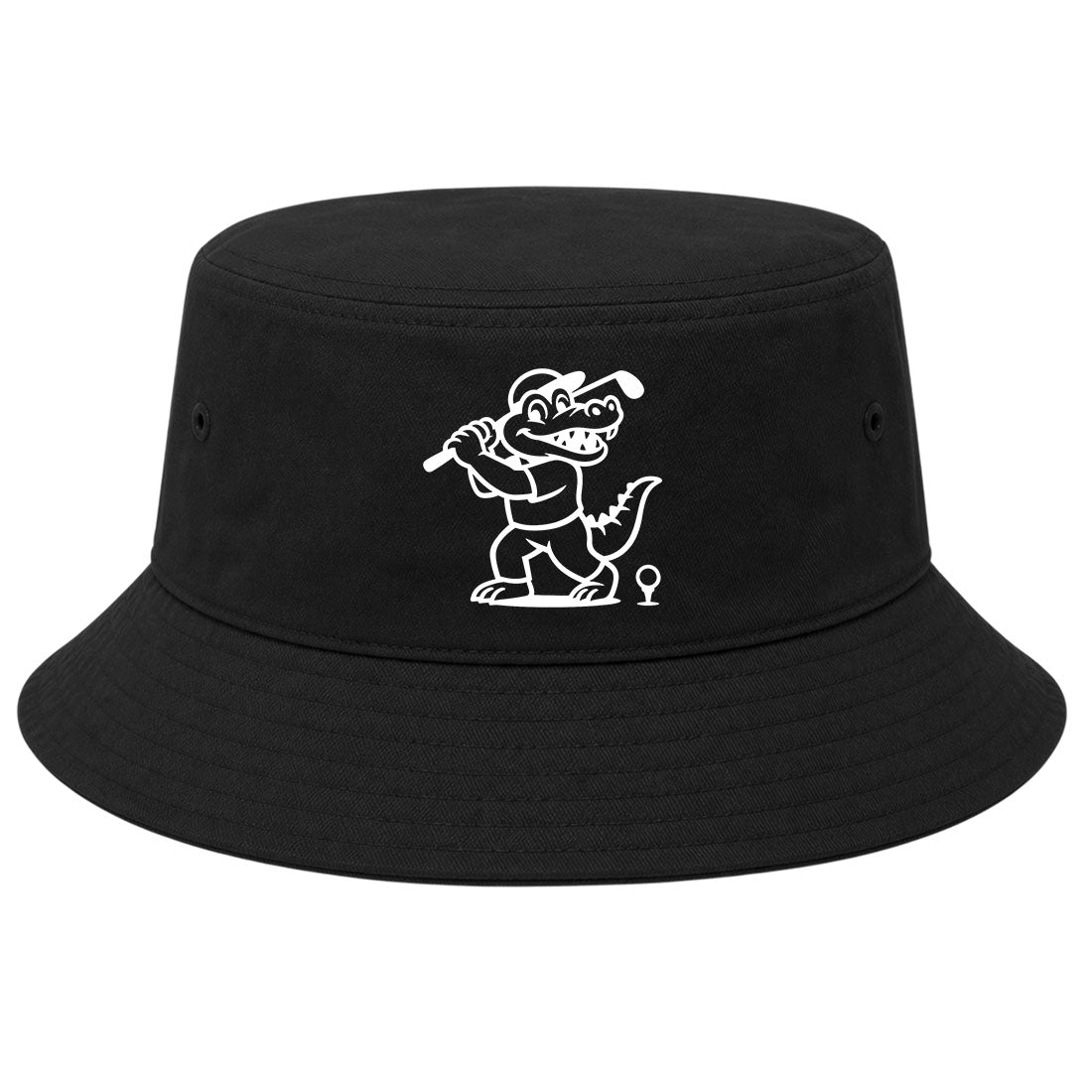 Black Happy Alligator Print Golf Bucket Hat