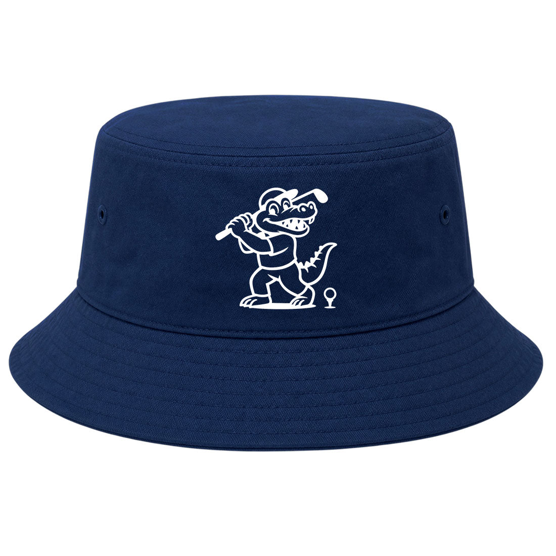 Navy Happy Alligator Print Golf Bucket Hat
