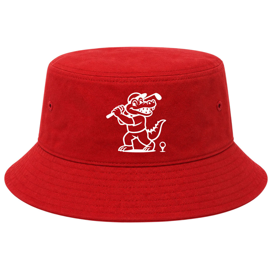 Red Happy Alligator Print Golf Bucket Hat