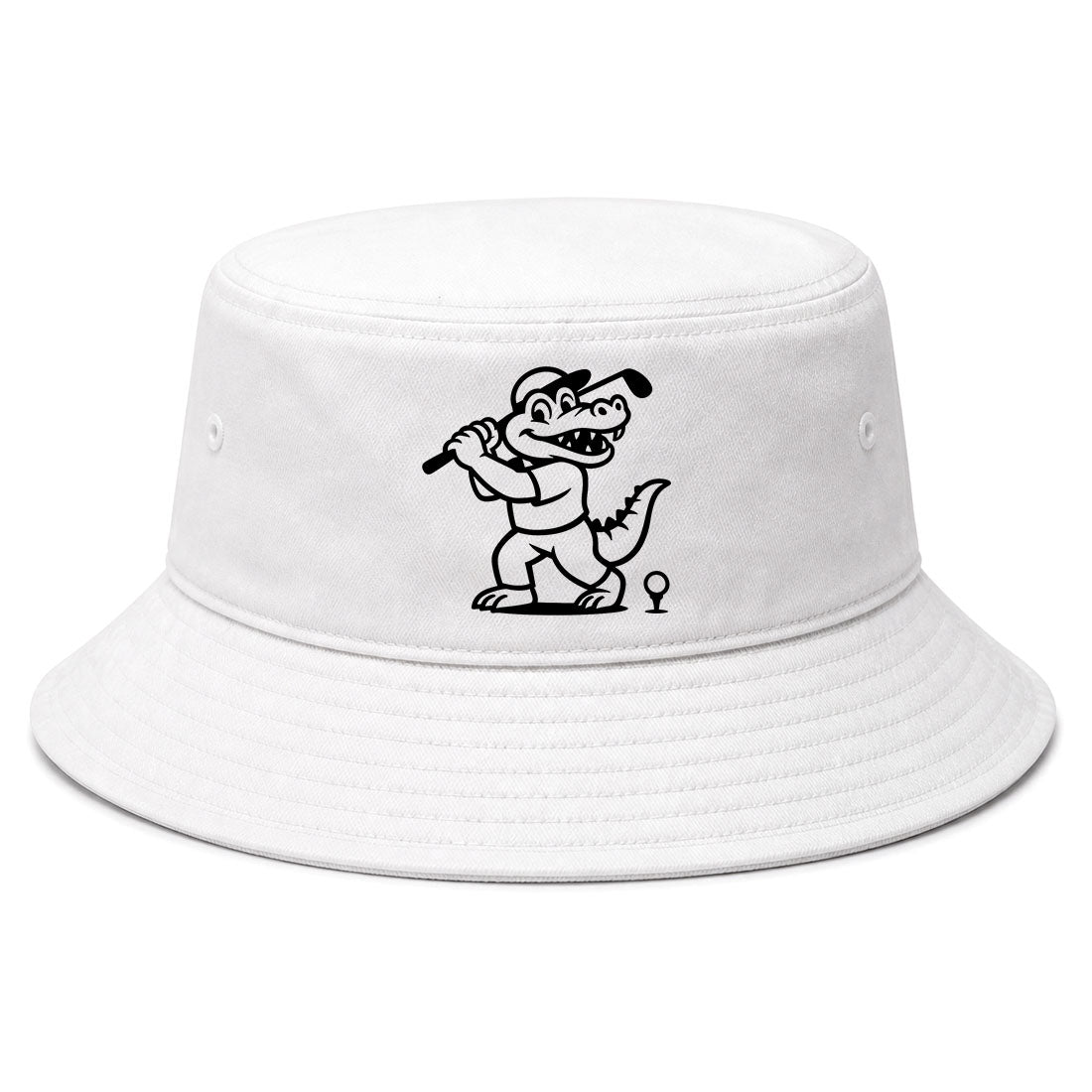 White Happy Alligator Print Golf Bucket Hat