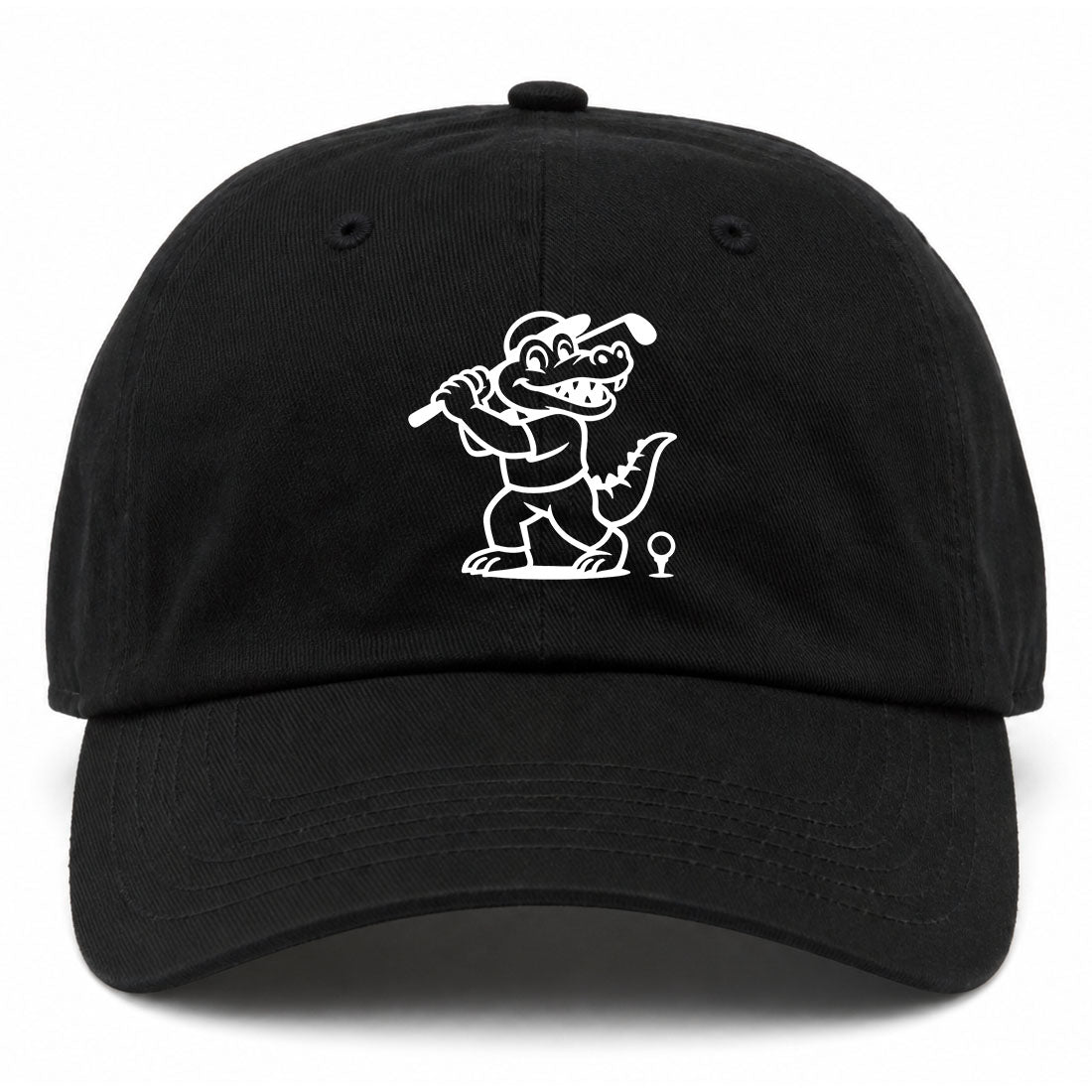 Black Happy Alligator Print Golf Dad Hat