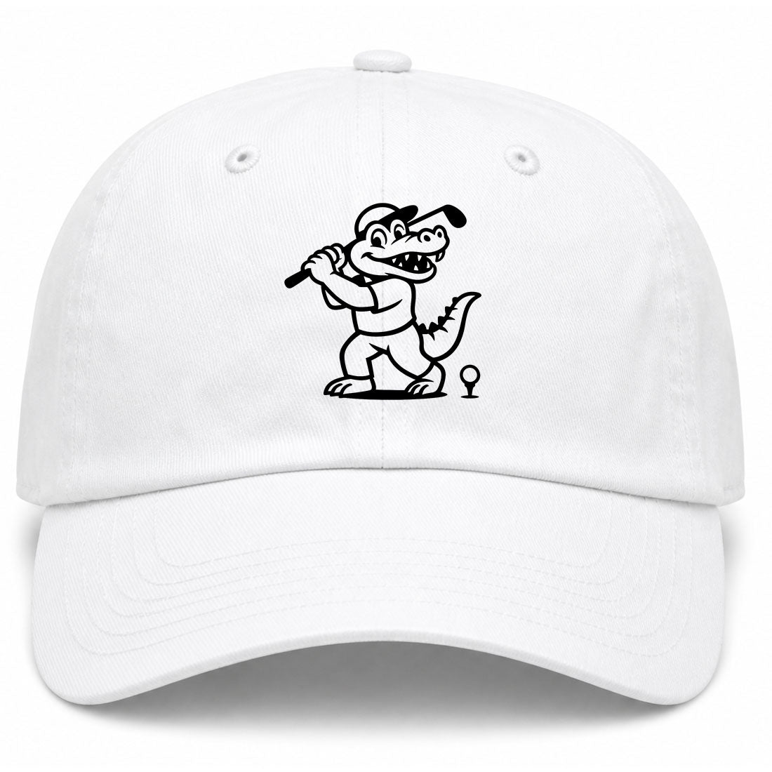 White Happy Alligator Print Golf Dad Hat
