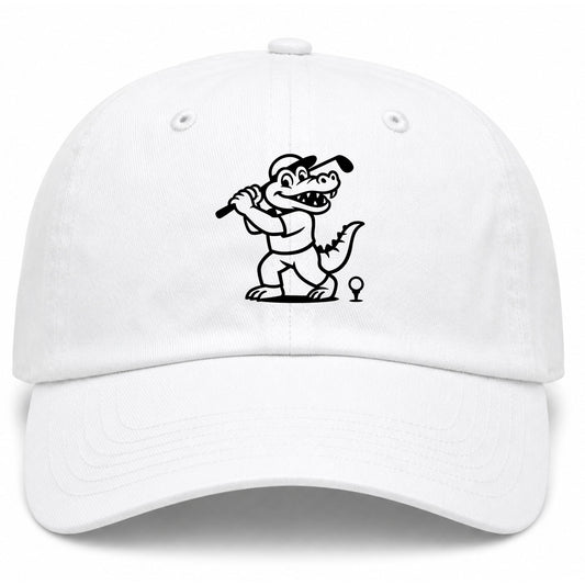 White Happy Alligator Print Golf Dad Hat