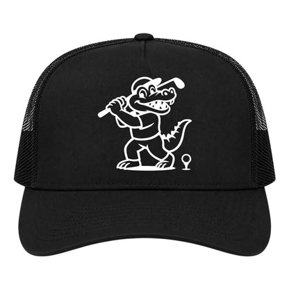 Black Happy Alligator Print Golf Trucker Hat