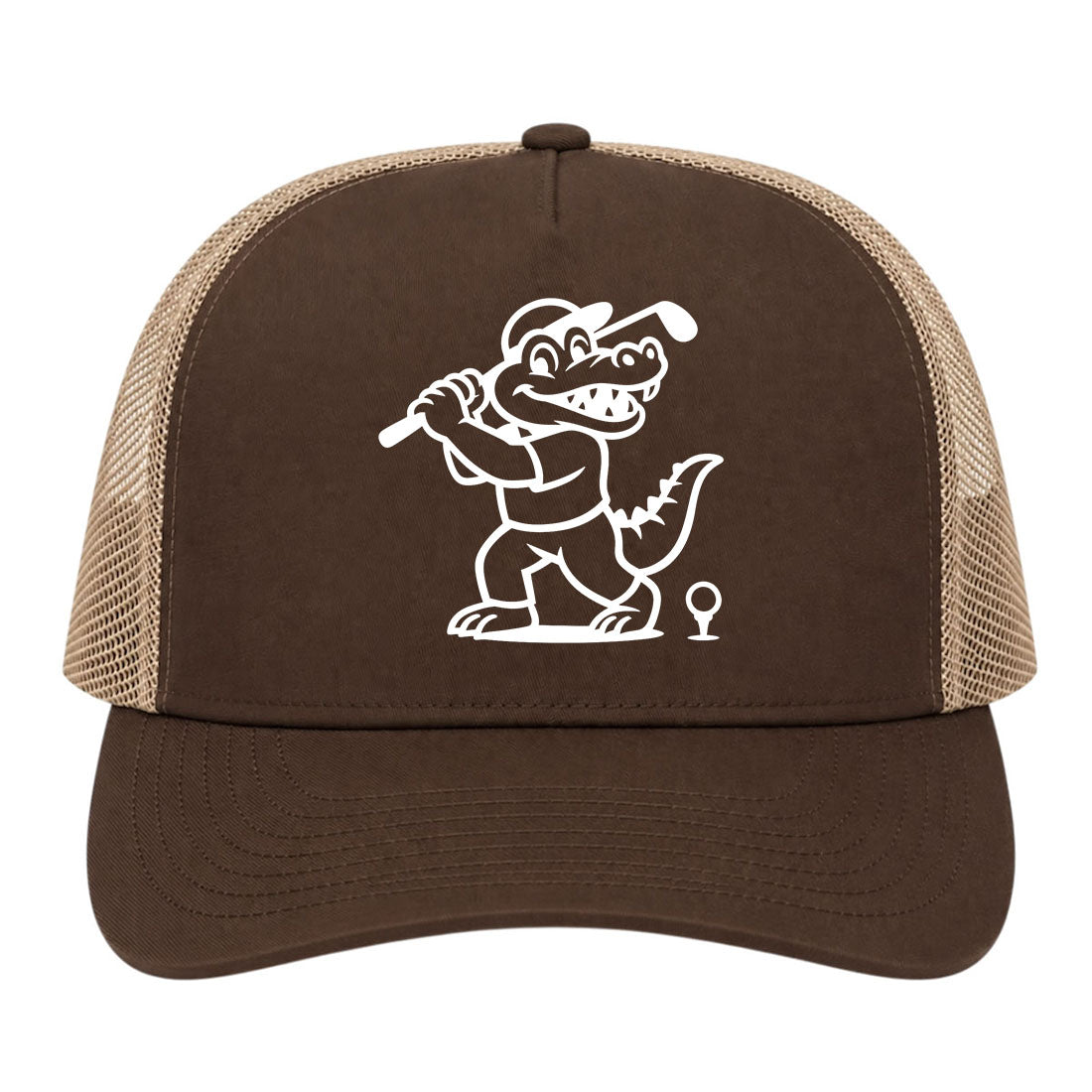 Brown Happy Alligator Print Golf Trucker Hat