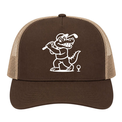Brown Happy Alligator Print Golf Trucker Hat