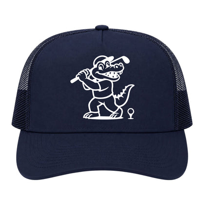 Navy Blue Happy Alligator Print Golf Trucker Hat